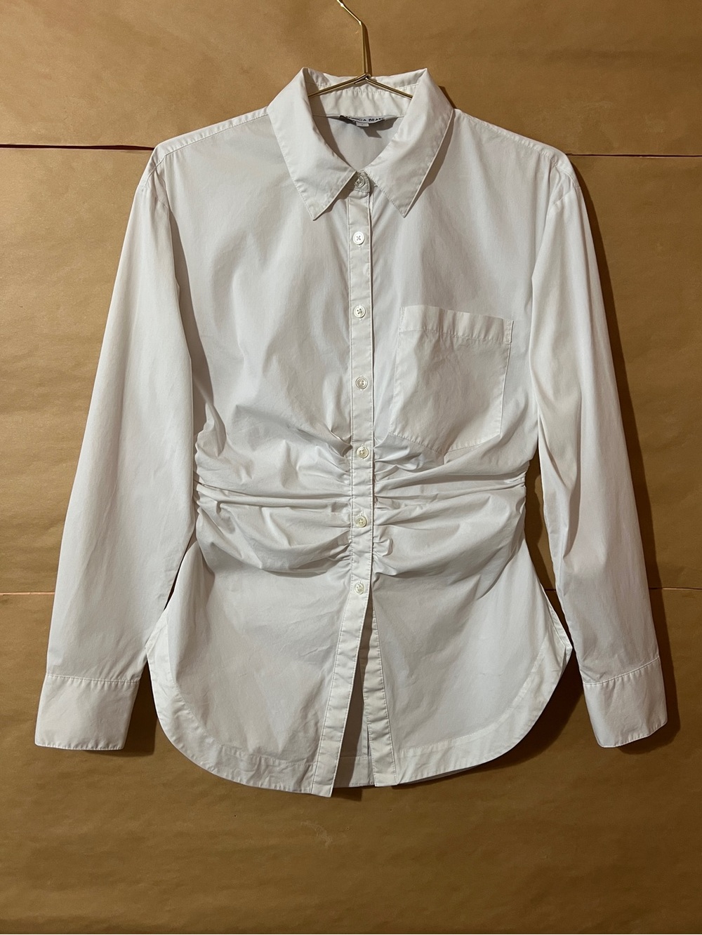 Veronica Beard | Bosco Ruched Shirt Button Front Collared Top White Size 2